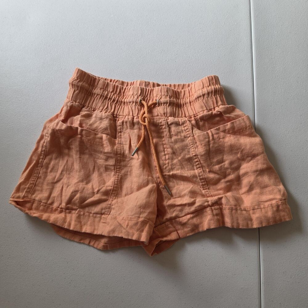 Athleta Cabo Linen Shorts Womens 2 Orange Linen Chino Pull On Summer Casual